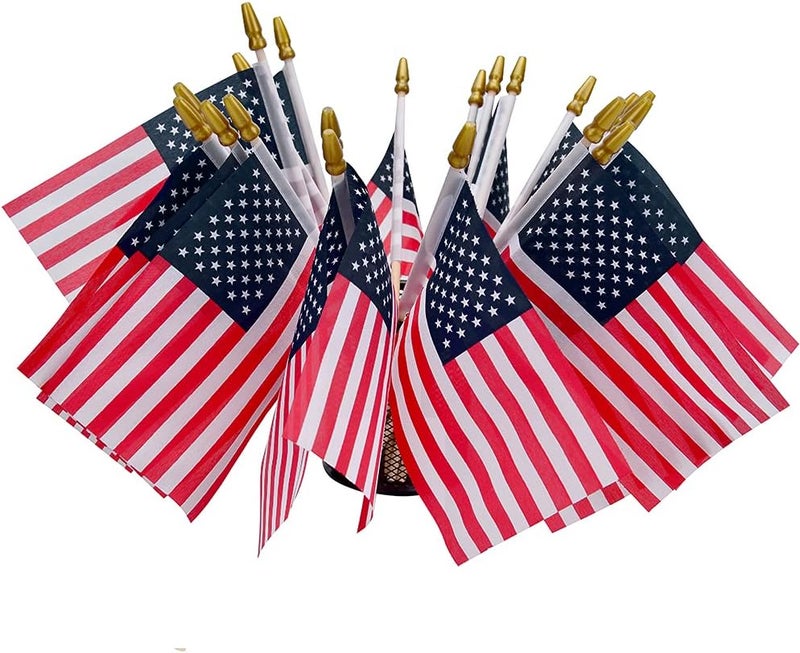 Uelfbaby Pack of 24，4x6 Inch American Flags Handheld small Flags on the wooden stick,with Kid-Safe Spear Top,Perfect for Parades, Decoration, Veteran Party, etc - Image 4
